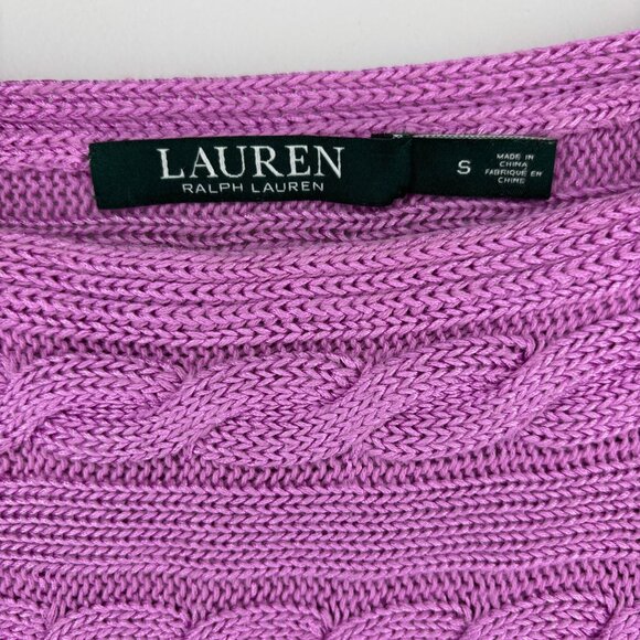 LAUREN RALPH LAUREN Cable Knit Sweater Womens S Boat Neck Purple Round Hem - Picture 2 of 5